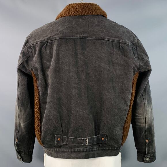 RRL by RALPH LAUREN Grizzly Boa Size XL Brown Black Denim Sherpa Jacket - Picture 4 of 10